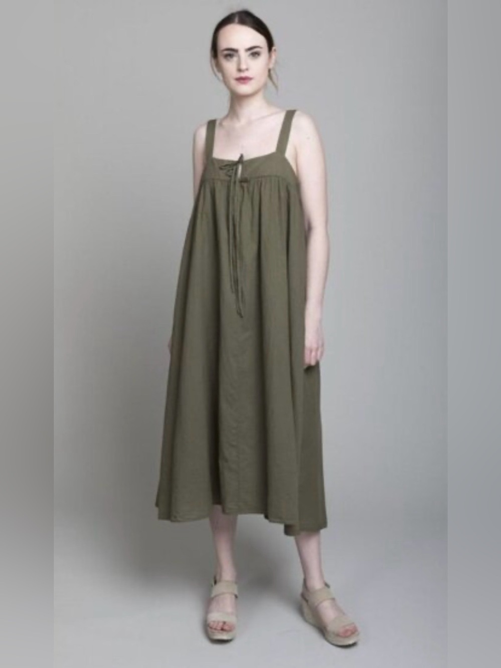 XIRENA  olive green midi dress size S Made in USA 100% cotton